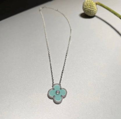 [Renovia Jewelry]CLOVER 1 DIAMOND LIGHT BLUE SILVER NECKLACE