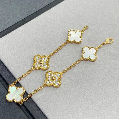 [Renovia Jewelry]CLOVER WHITE PEARL MOP 5 MOTIF BRACELET COLLECTION
