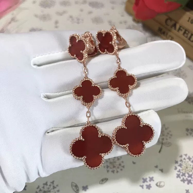 [Renovia Jewelry]CLOVER 3 MOTIF CARNELIAN DROP EARRINGS