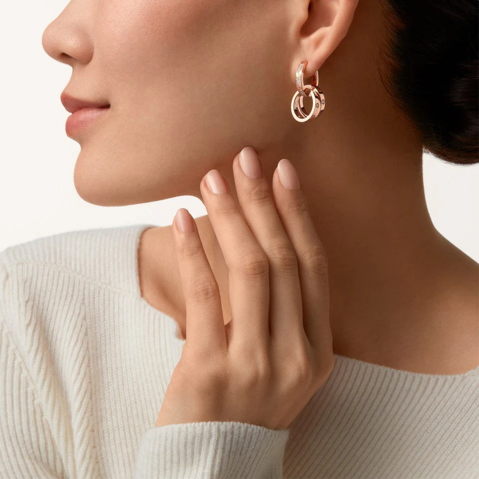 [Renovia Jewelry]LOVE 3.3MM DANGLE HALF DIAMOND EARRINGS