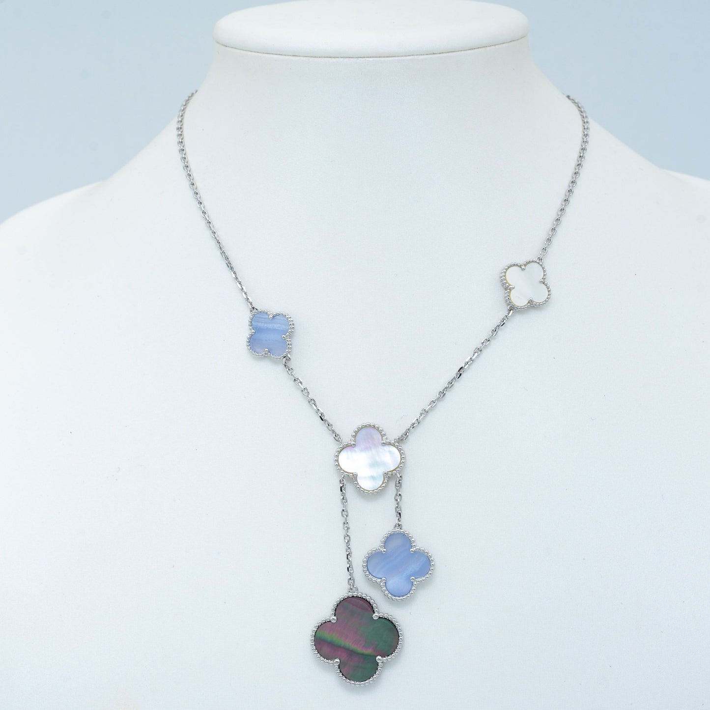 [Renovia Jewelry]CLOVER MOP CHALCEDONY NECKLACE SILVER 6 MOTIF