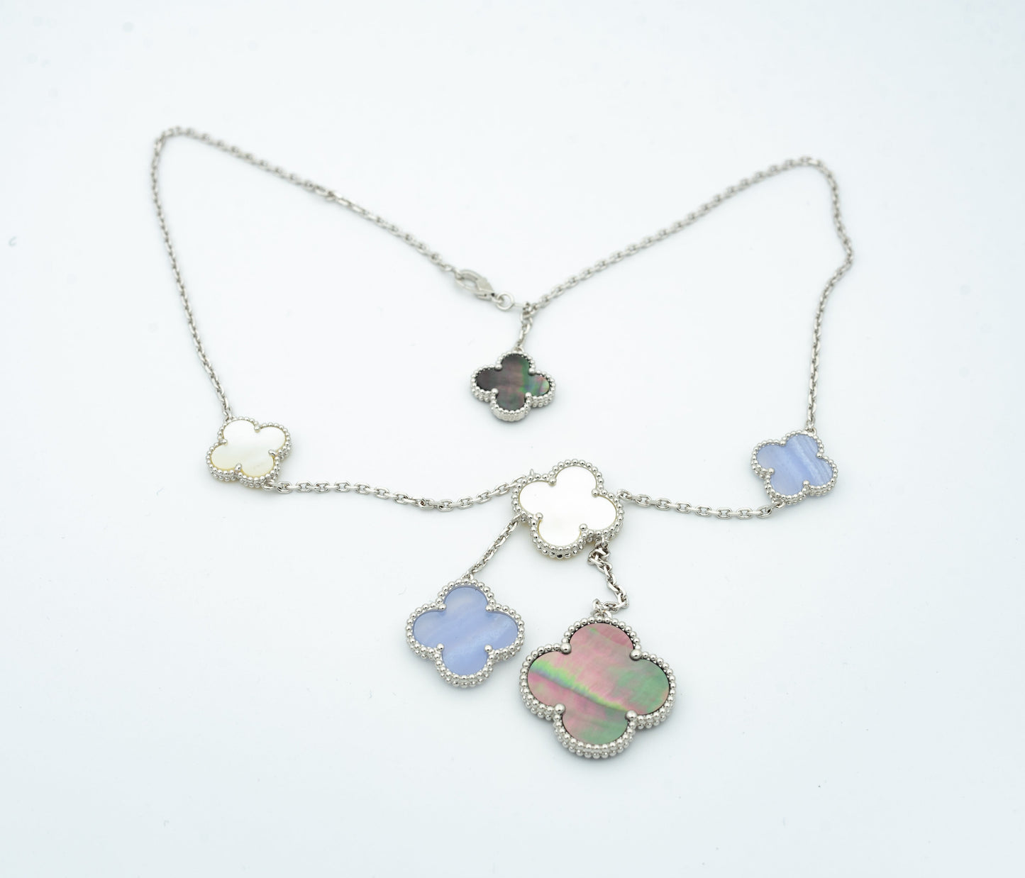 [Renovia Jewelry]CLOVER MOP CHALCEDONY NECKLACE SILVER 6 MOTIF