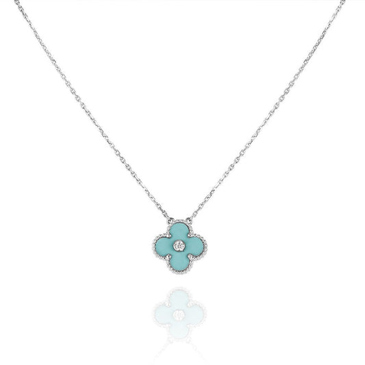 [Renovia Jewelry]CLOVER 1 DIAMOND LIGHT BLUE SILVER NECKLACE