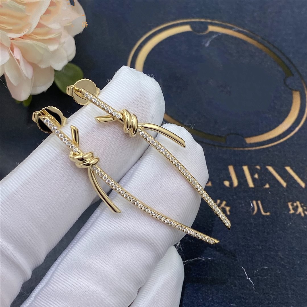 [Renovia Jewelry]KNOT DROP EARRINGS IN YELLOW GOLD WITH DIAMONDS