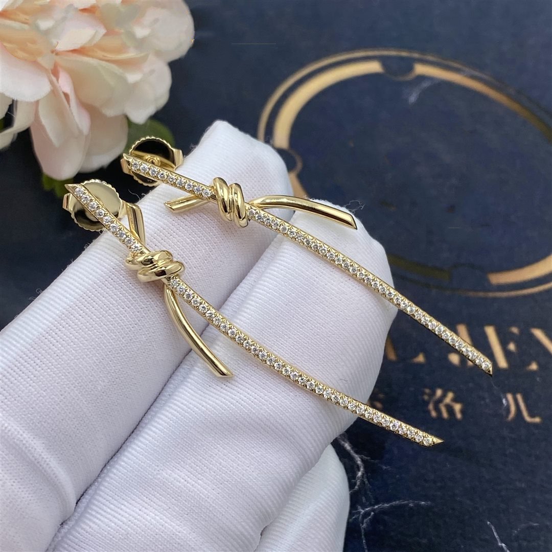 [Renovia Jewelry]KNOT DROP EARRINGS IN YELLOW GOLD WITH DIAMONDS