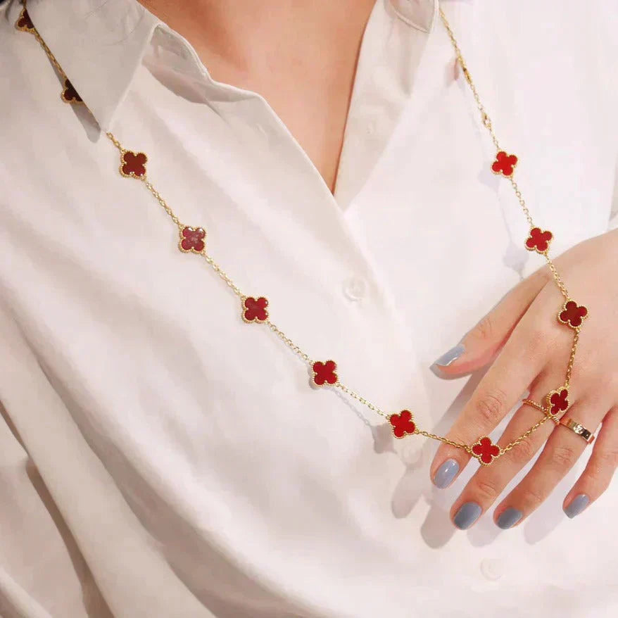 [Renovia Jewelry]CLOVER 20 MOTIFS CARNELIAN NECKLACE
