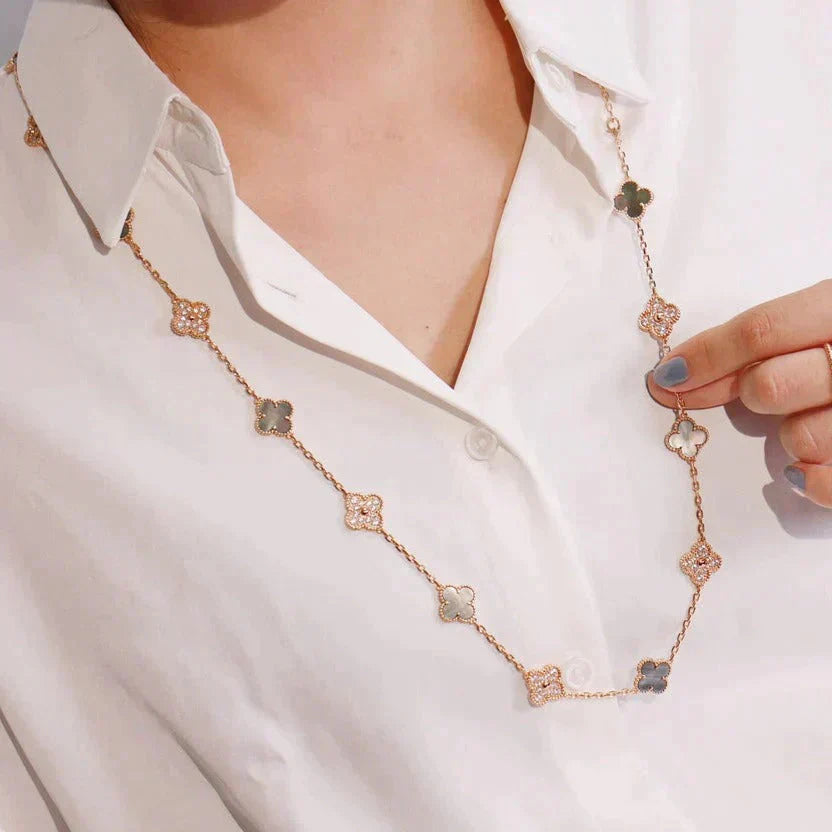 [Renovia Jewelry]CLOVER 20 MOTIFS DARK MOP DIAMOND  NECKLACE