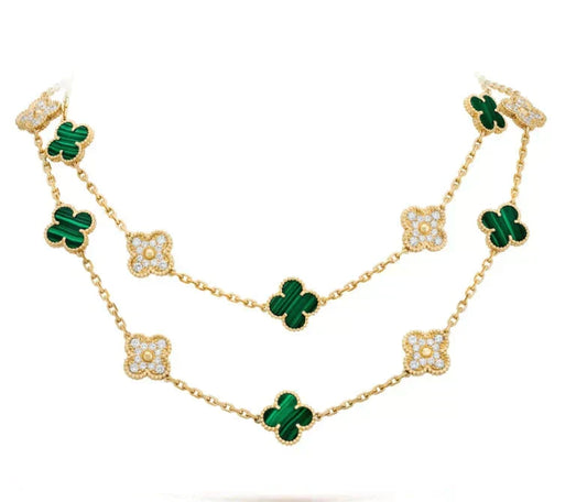 [Renovia Jewelry]CLOVER 20 MOTIFS MALACHITE DIAMOND NECKLACE