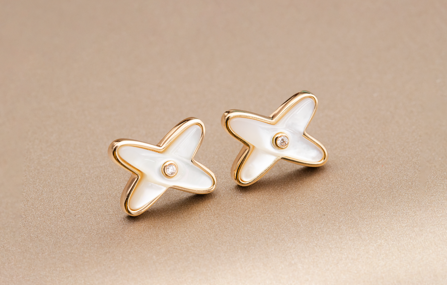 [Renovia Jewelry]JEUX DE WHITE MOP ROSE GOLD DIAMOND EARRINGS