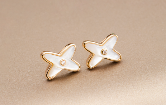 [Renovia Jewelry]JEUX DE WHITE MOP ROSE GOLD DIAMOND EARRINGS