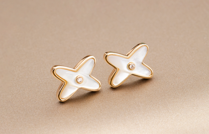 [Renovia Jewelry]JEUX DE WHITE MOP PINK GOLD DIAMOND EARRINGS