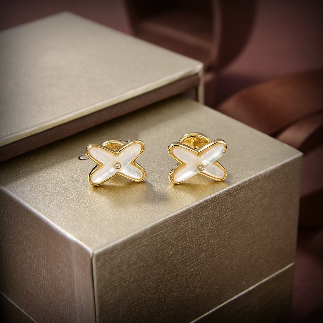 [Renovia Jewelry]JEUX DE WHITE MOP GOLD DIAMOND EARRINGS