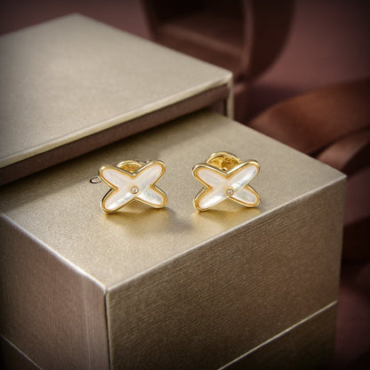 [Renovia Jewelry]JEUX DE WHITE MOP GOLD DIAMOND EARRINGS