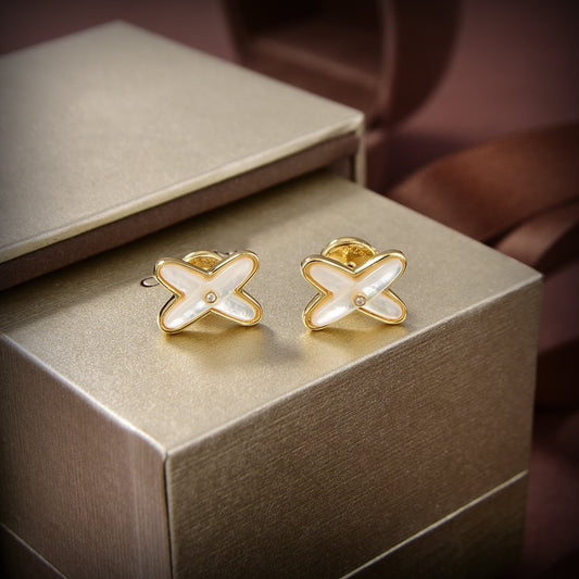 [Renovia Jewelry]JEUX DE WHITE MOP GOLD DIAMOND EARRINGS