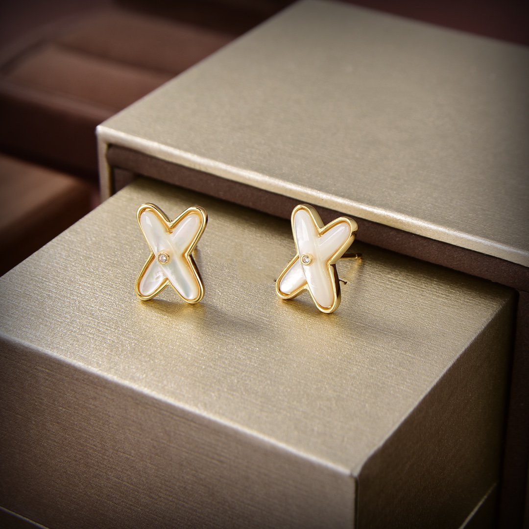 [Renovia Jewelry]JEUX DE WHITE MOP GOLD DIAMOND EARRINGS