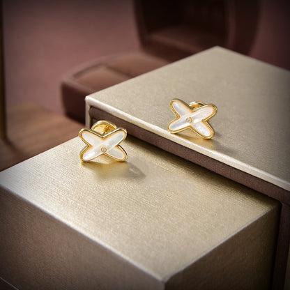 [Renovia Jewelry]JEUX DE WHITE MOP GOLD DIAMOND EARRINGS