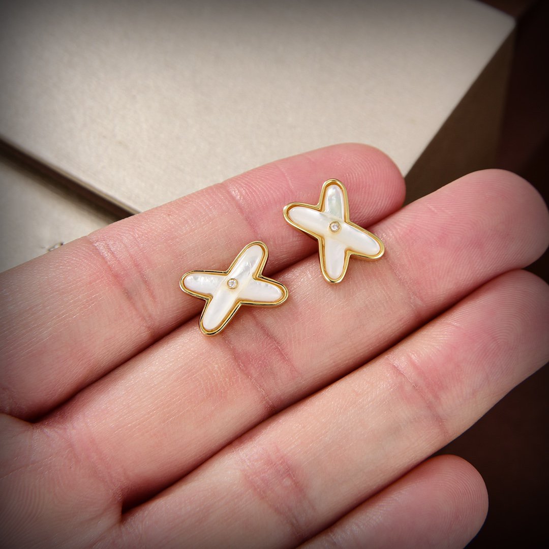 [Renovia Jewelry]JEUX DE WHITE MOP GOLD DIAMOND EARRINGS