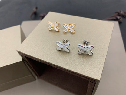 [Renovia Jewelry]JEUX DE WHITE MOP SILVER DIAMOND EARRINGS