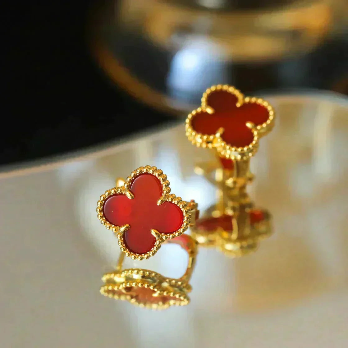 [Renovia Jewelry]CLOVER MEDIUM 1 MOTIFS CARNELIAN  EARRINGS