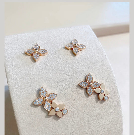[Renovia Jewelry]STAR BLOSSOM STUD EARRINGS PINK GOLD DIAMONDS