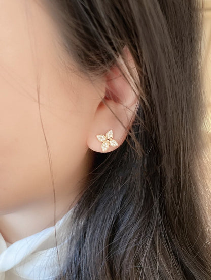 [Renovia Jewelry]STAR BLOSSOM STUD EARRINGS PINK GOLD DIAMONDS