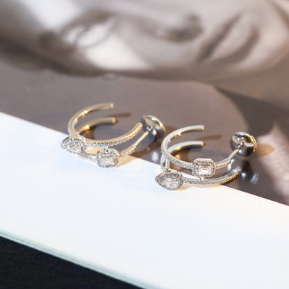 [Renovia Jewelry]CREOLES MY TWIN 2 RANGS SILVER DIAMOND EARRINGS