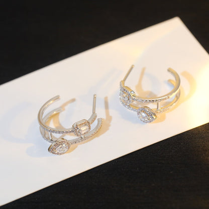 [Renovia Jewelry]CREOLES MY TWIN 2 RANGS SILVER DIAMOND EARRINGS