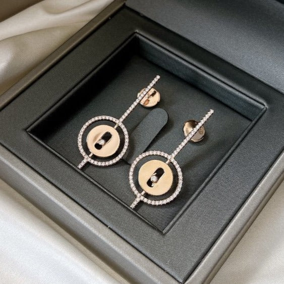 [Renovia Jewelry]LUCKY MOVE ARROW PINK GOLD DIAMOND EARRINGS