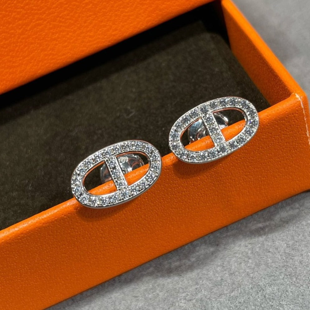 [Renovia Jewelry]HM FULL DIAMOND PIG NOSE STUD EARRINGS