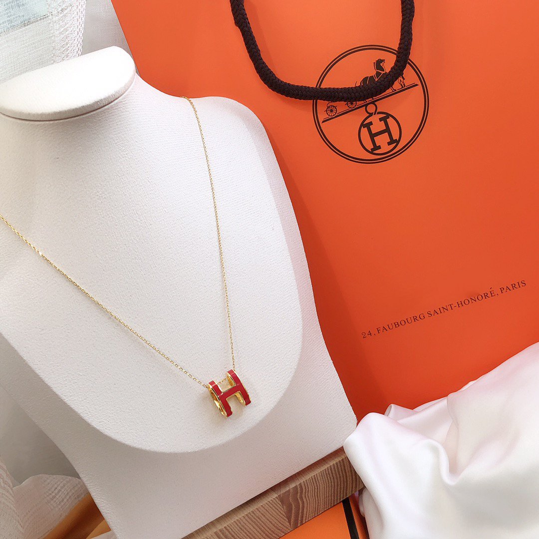 [Renovia Jewelry]HM CLIC RED ENAMEL GOLD NECKLACE