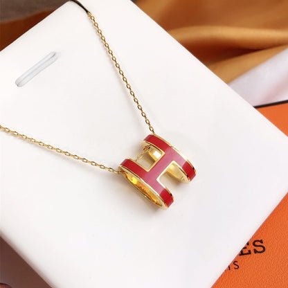 [Renovia Jewelry]HM CLIC RED ENAMEL GOLD NECKLACE