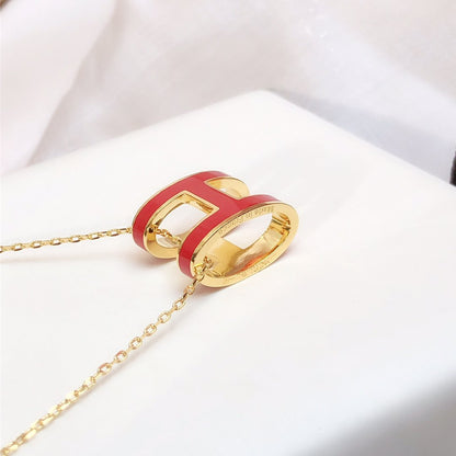 [Renovia Jewelry]HM CLIC RED ENAMEL GOLD NECKLACE