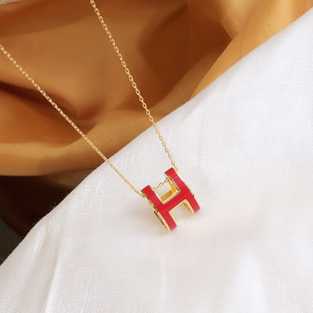 [Renovia Jewelry]HM CLIC RED ENAMEL GOLD NECKLACE