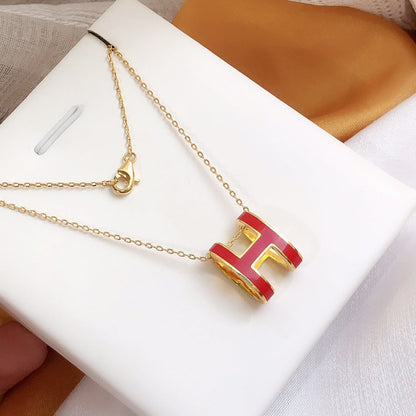 [Renovia Jewelry]HM CLIC RED ENAMEL GOLD NECKLACE