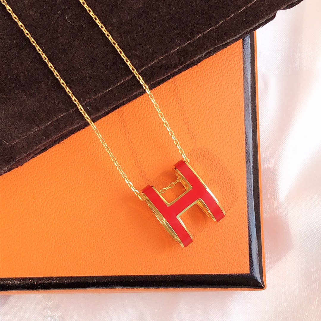[Renovia Jewelry]HM CLIC RED ENAMEL GOLD NECKLACE