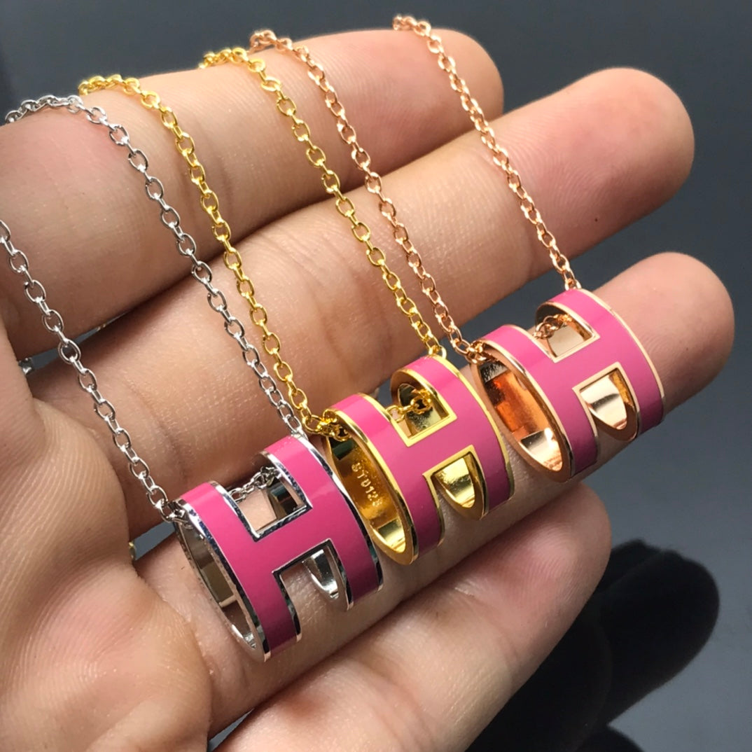 [Renovia Jewelry]H NECKLACE PINK