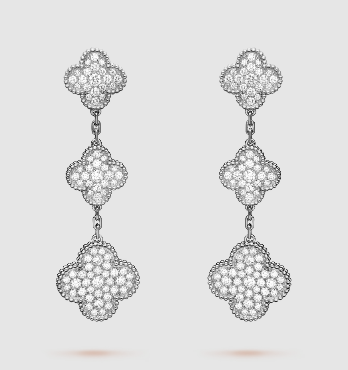 [Renovia Jewelry]CLOVER 3 MOTIF DIAMOND SILVER DROP EARRINGS