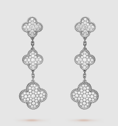 [Renovia Jewelry]CLOVER 3 MOTIF DIAMOND SILVER DROP EARRINGS