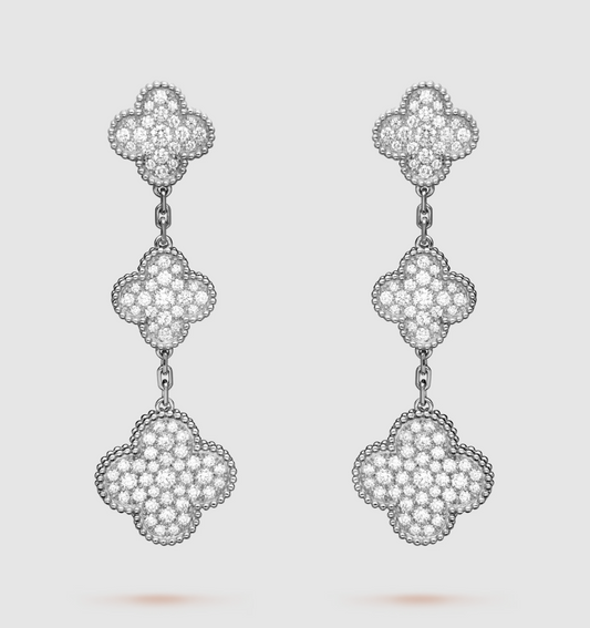 [Renovia Jewelry]CLOVER 3 MOTIF DIAMOND SILVER DROP EARRINGS