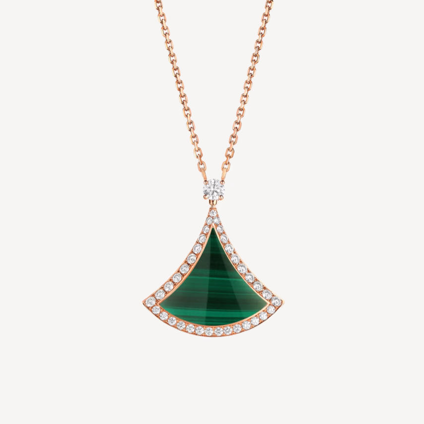 [Renovia Jewelry]DREAM MALACHITE DIAMOND PAVED PINK GOLD NECKLACE