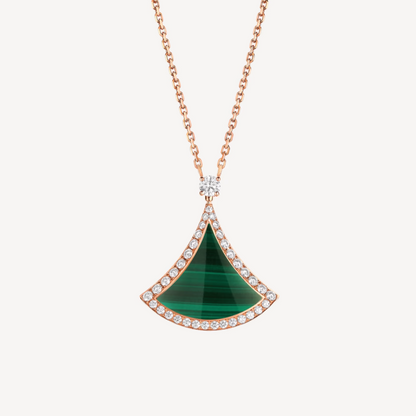 [Renovia Jewelry]DREAM MALACHITE DIAMOND PAVED PINK GOLD NECKLACE
