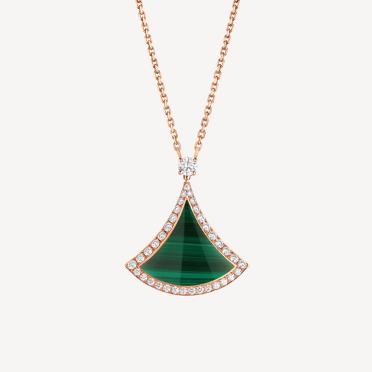 [Renovia Jewelry]DREAM MALACHITE DIAMOND PAVED PINK GOLD NECKLACE