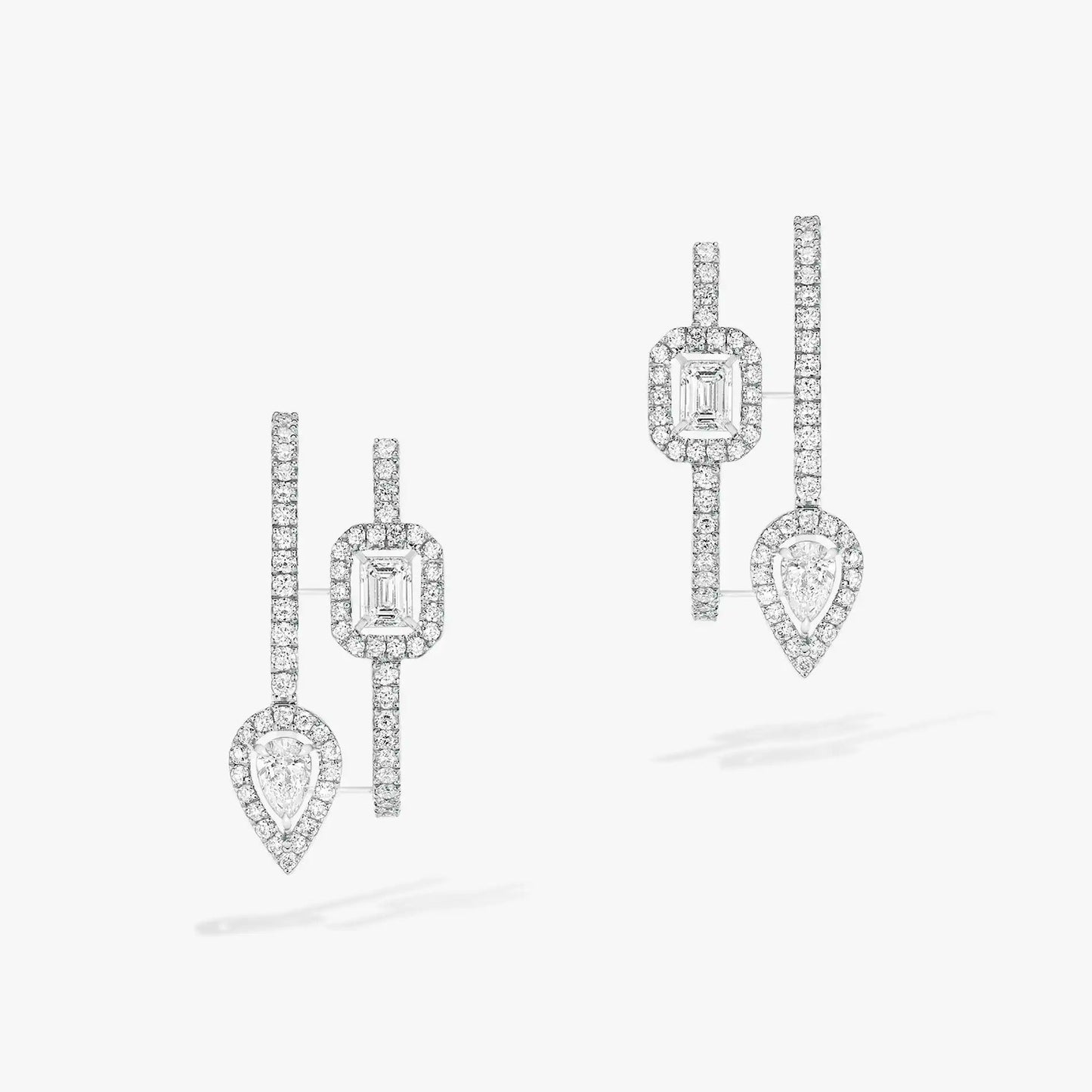 [Renovia Jewelry]CREOLES MY TWIN 2 RANGS SILVER DIAMOND EARRINGS