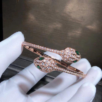 [Renovia Jewelry]SERPENTI BRACELET PINK GOLD MALACHITE DIAMOND DOUBLE SNAKE