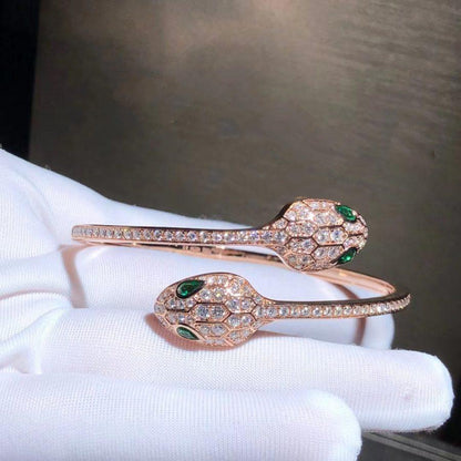 [Renovia Jewelry]SERPENTI BRACELET PINK GOLD MALACHITE DIAMOND DOUBLE SNAKE