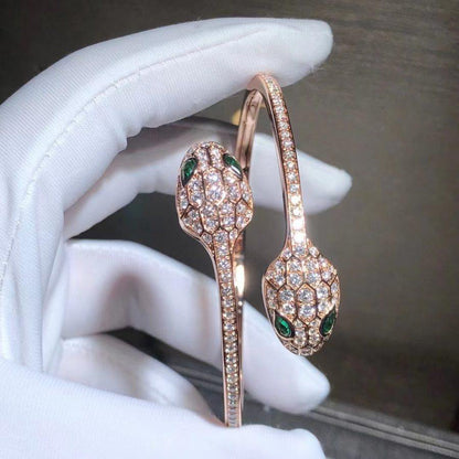 [Renovia Jewelry]SERPENTI BRACELET PINK GOLD MALACHITE DIAMOND DOUBLE SNAKE