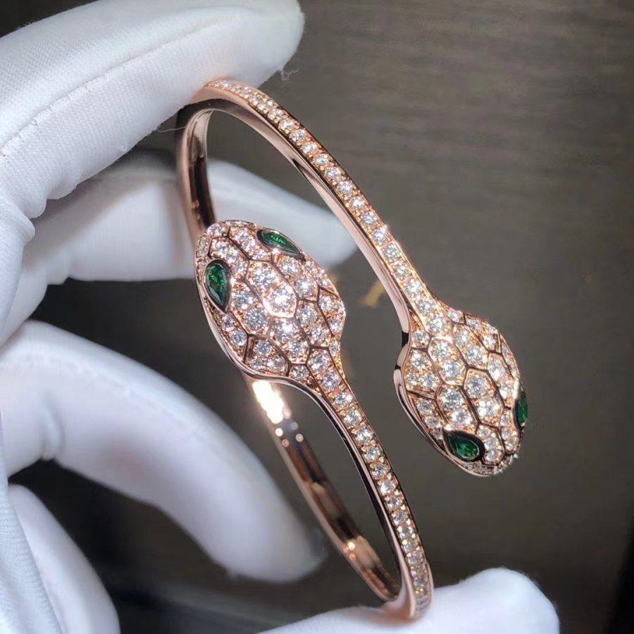 [Renovia Jewelry]SERPENTI BRACELET PINK GOLD MALACHITE DIAMOND DOUBLE SNAKE