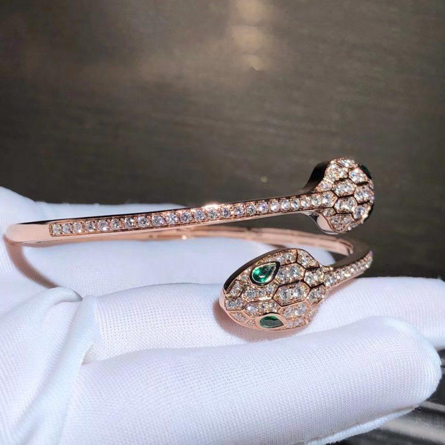 [Renovia Jewelry]SERPENTI BRACELET PINK GOLD MALACHITE DIAMOND DOUBLE SNAKE