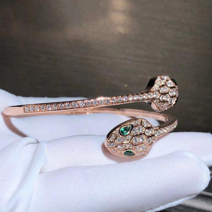 [Renovia Jewelry]SERPENTI BRACELET PINK GOLD MALACHITE DIAMOND DOUBLE SNAKE
