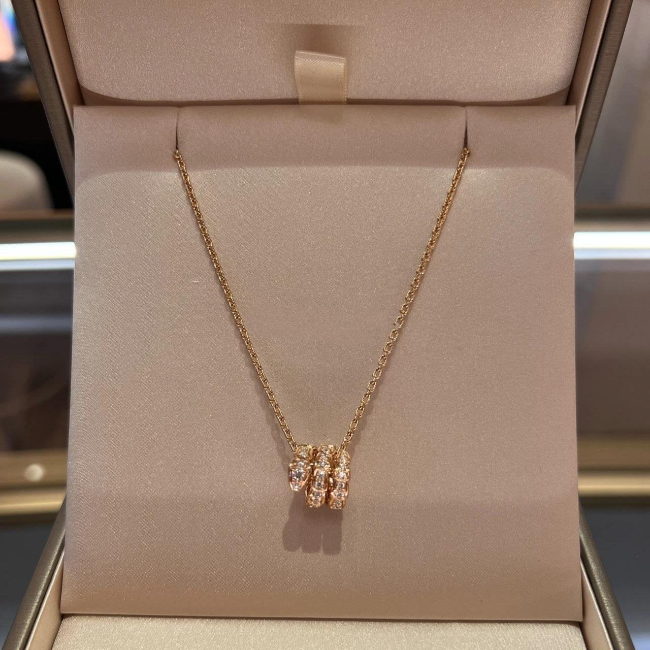 [Renovia Jewelry]SERPENTI PINK GOLD NECKLACE DOUBLE RING DIAMOND